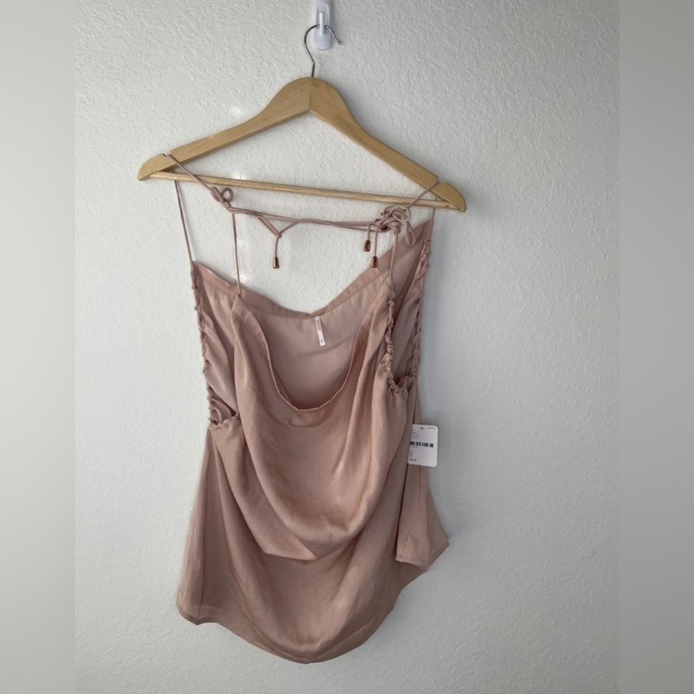 NWT Free People Hattie Silky Soft Cowl Neck Tunic Top with Braided Straps